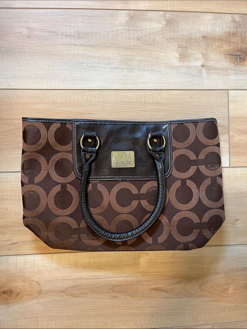 Coach Brown Signature C Canvas Tote with Dark Brown Trim